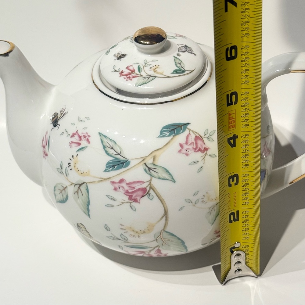 Grace Teaware Floral Porcelain Teapot with Butterfly Design - Picture 6 of 10
